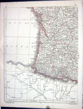 Original Old Antique Print Lowry Map 1853 South West France Bay Biscay Pyrenees