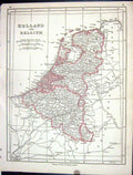 Original Old Antique Print Lowry Map 1853 Holland Belgium North Sea Brussels