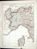 Original Old Antique Print Lowry Map 1853 North West Italt Corsica Elba Modena