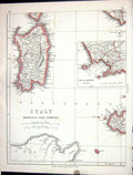 Old Print Lowry Map 1853 Italy Sardinia Corsica Bay Naples Mediterranean 19th