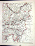 Original Old Antique Print Lowry Map 1853 South East Germany Austria Bohemia