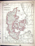 Antique Old Print Lowry Map 1853 Denmark Fyen Sleland Kattegat Skager Rack 19th