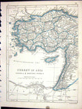 Original Old Antique Print Lowry Map 1853 Turkey Cyprus Mediterranean Sea 19th