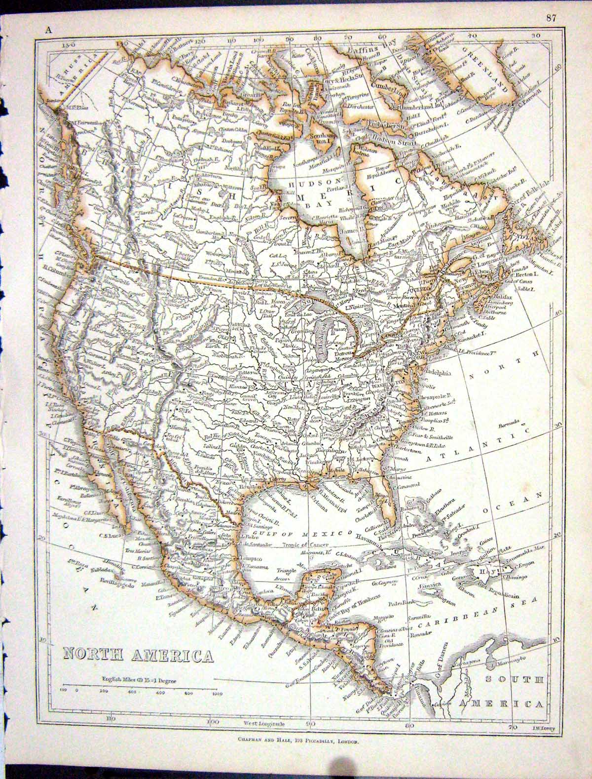 Old Antique Print Lowry Map 1853 North America Mexico California Canada 19th