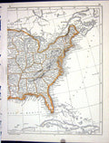 Old Antique Print Lowry Map 1853 America Florida Alabama Atlantic Ocean 19th