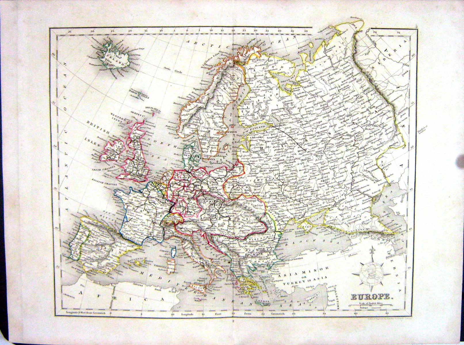Old Archer College Map C1875 Europe France Spain British Isles Icelan Victorian
