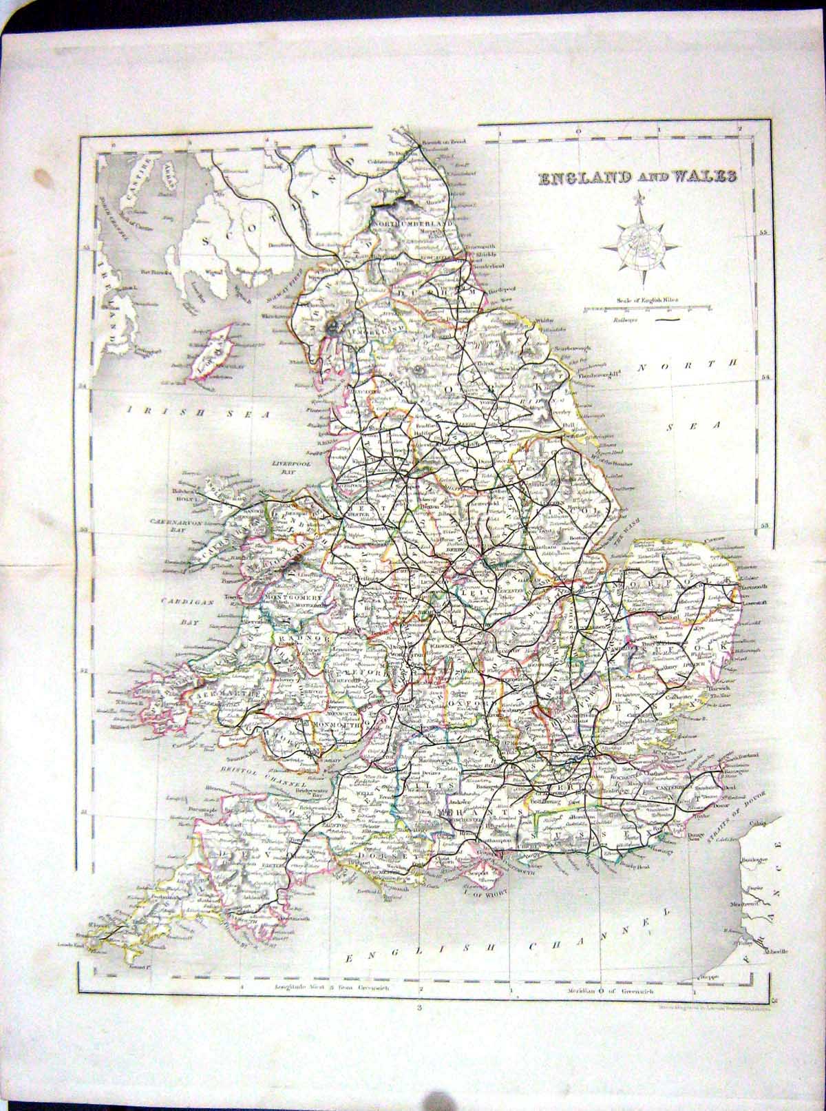Old College Map C1875 Archer England Wales Isle Man Wight English Cha Victorian