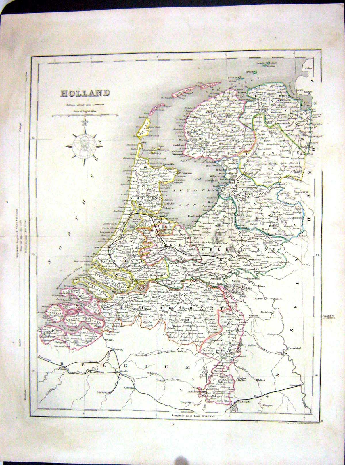 Old Archer College Map C1875 Holland Rotterdam Brabant Amsterdam Zeel Victorian