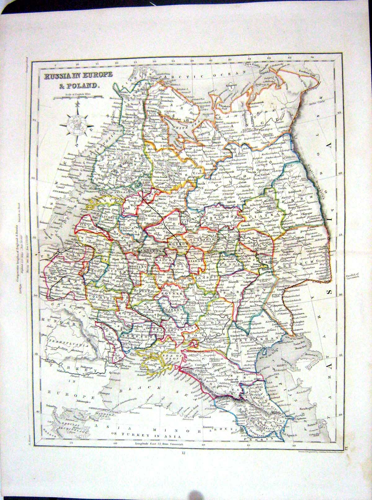 Old Russia Europe Poland Moscow Arctic Ocean College Map C1875 Archer Victorian