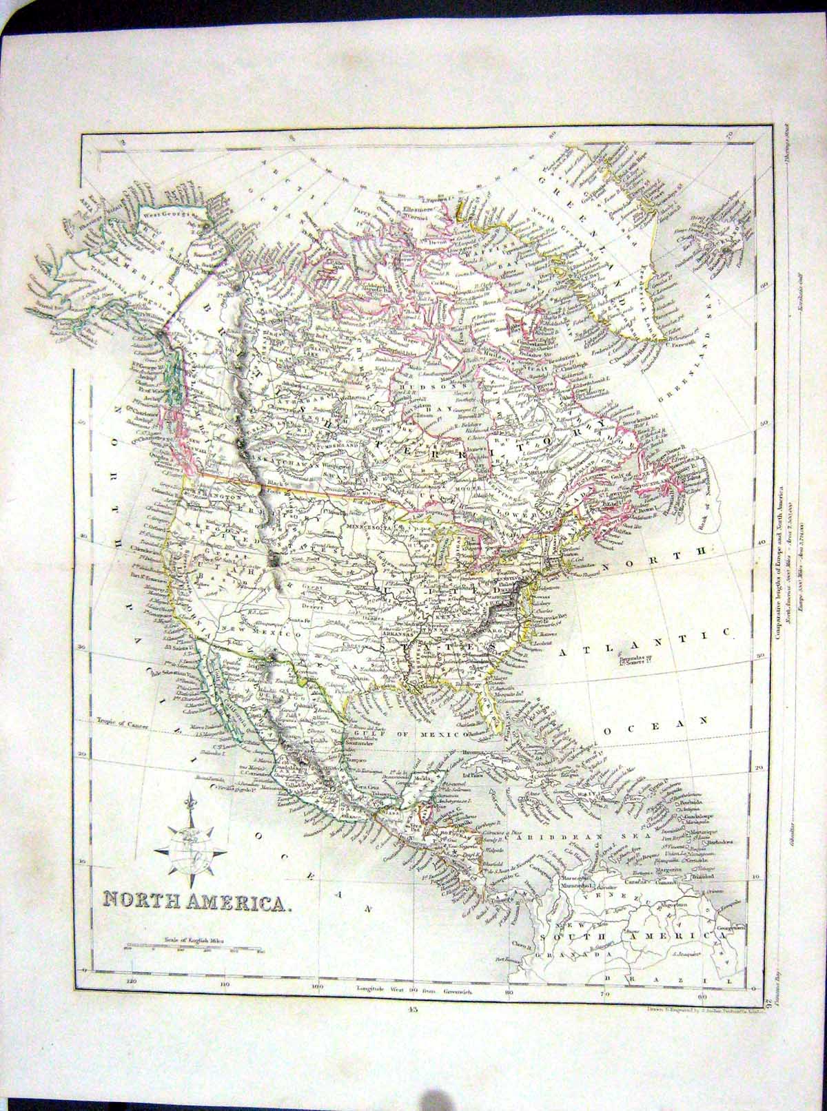 Old North America Mexico Florida Canada California College Map C1875 Victorian