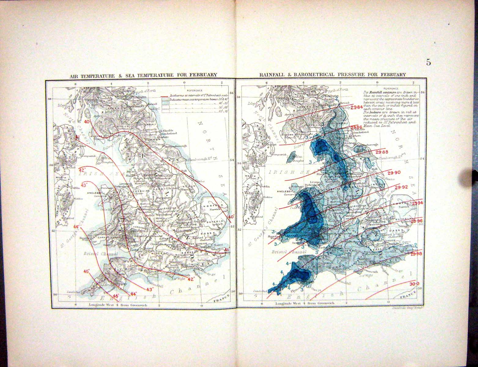 Old England Wales Air Temperature Barometrical Pressure Stanford Map