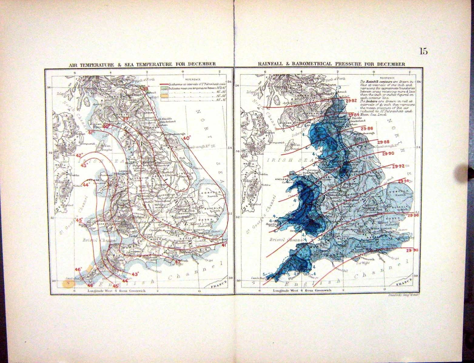 Old England Wales Stanford Map 1885 Temperature December Rainfall Pre Victorian