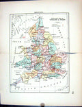 Antique Old Print Diocesan England Wales Counties Divisions Stanford Map 1885
