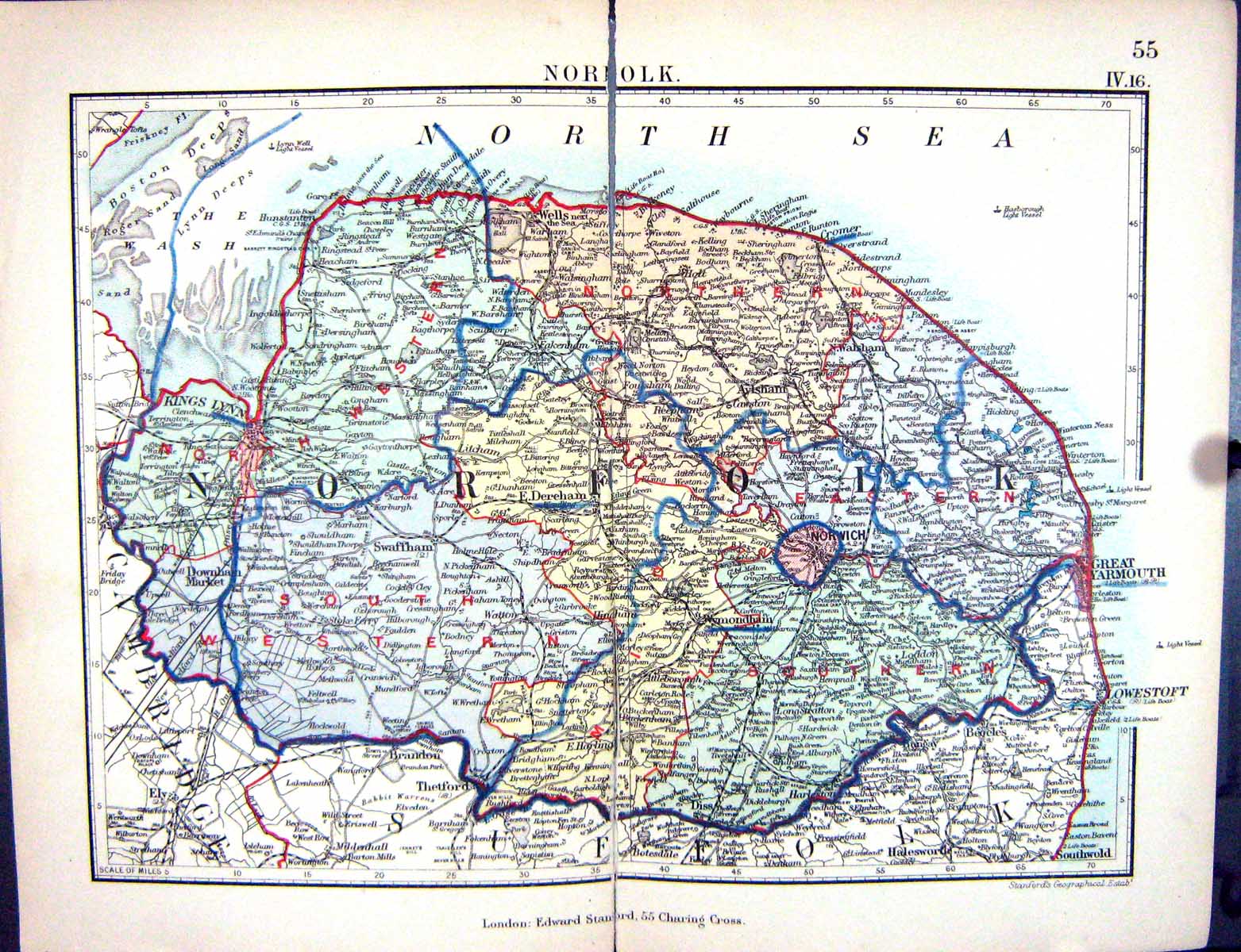 Old Stanford Map 1885 Norfolk England Kings Lynn Norwich Aylsham Yarm Victorian