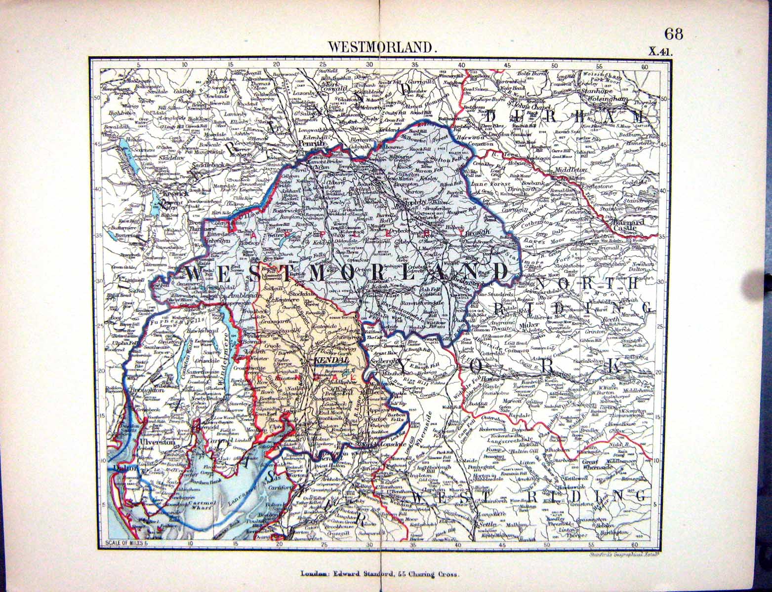 Old Stanford Map 1885 Westmorland Kendal Barnard Castle Ulverston Kes Victorian