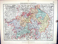 Old Stanford Map 1885 Worcester Warwick England Birmingham Leamington Victorian