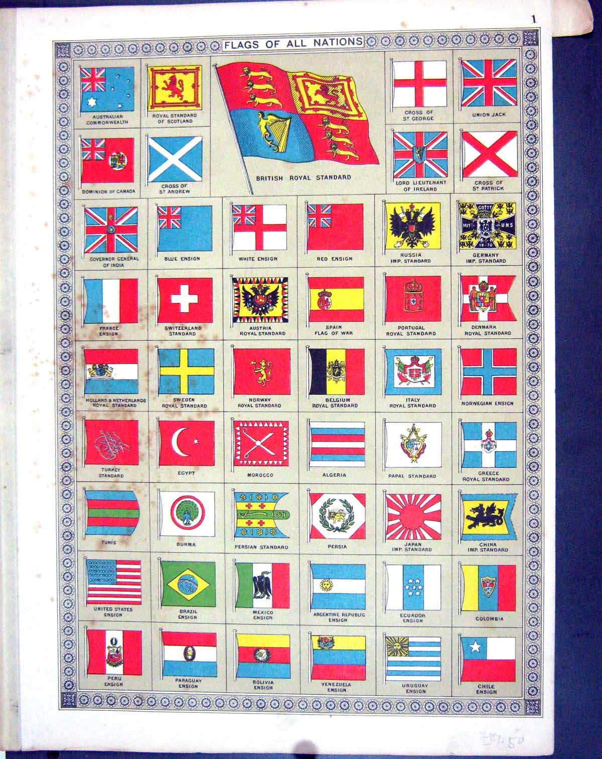 Old Flags Nations Bacon 1911 British Standard Red Ensign Egypt Morocc 20th