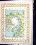 Old Antique Print Map Bacon 1911 North Polar Regions Universal Time Chart 20th