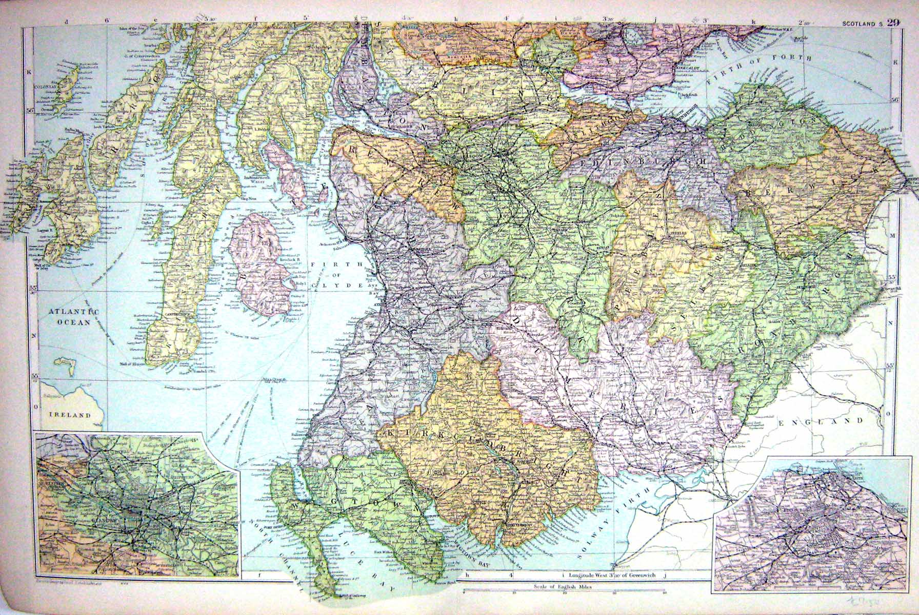 Old Plan Edinburgh Glasgow Firth Clyde Firth Forth Map Bacon 1911 Sco 0 20th