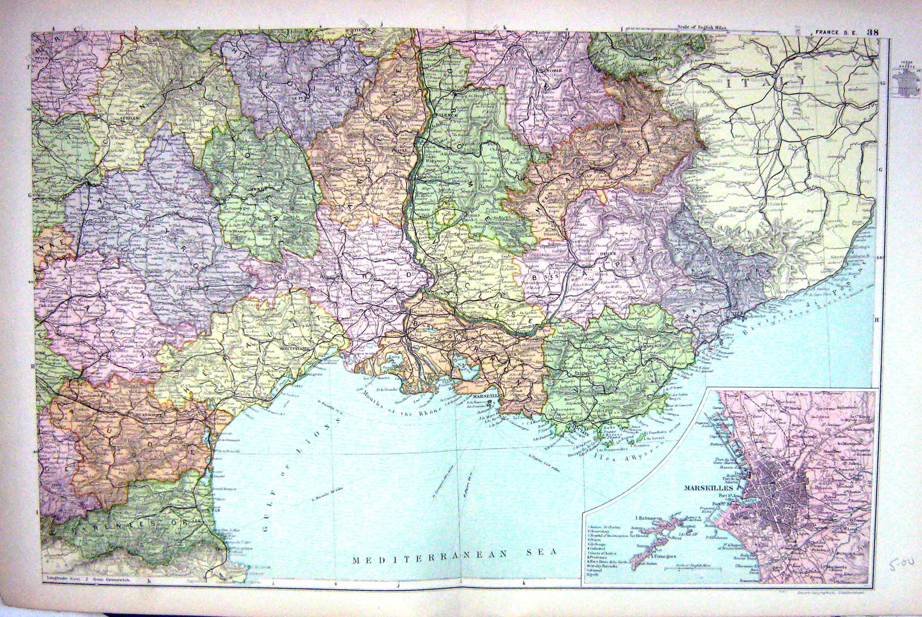 Old Map Bacon 1911 South East France Plan Marseilles Toulon Montpelli 0 20th