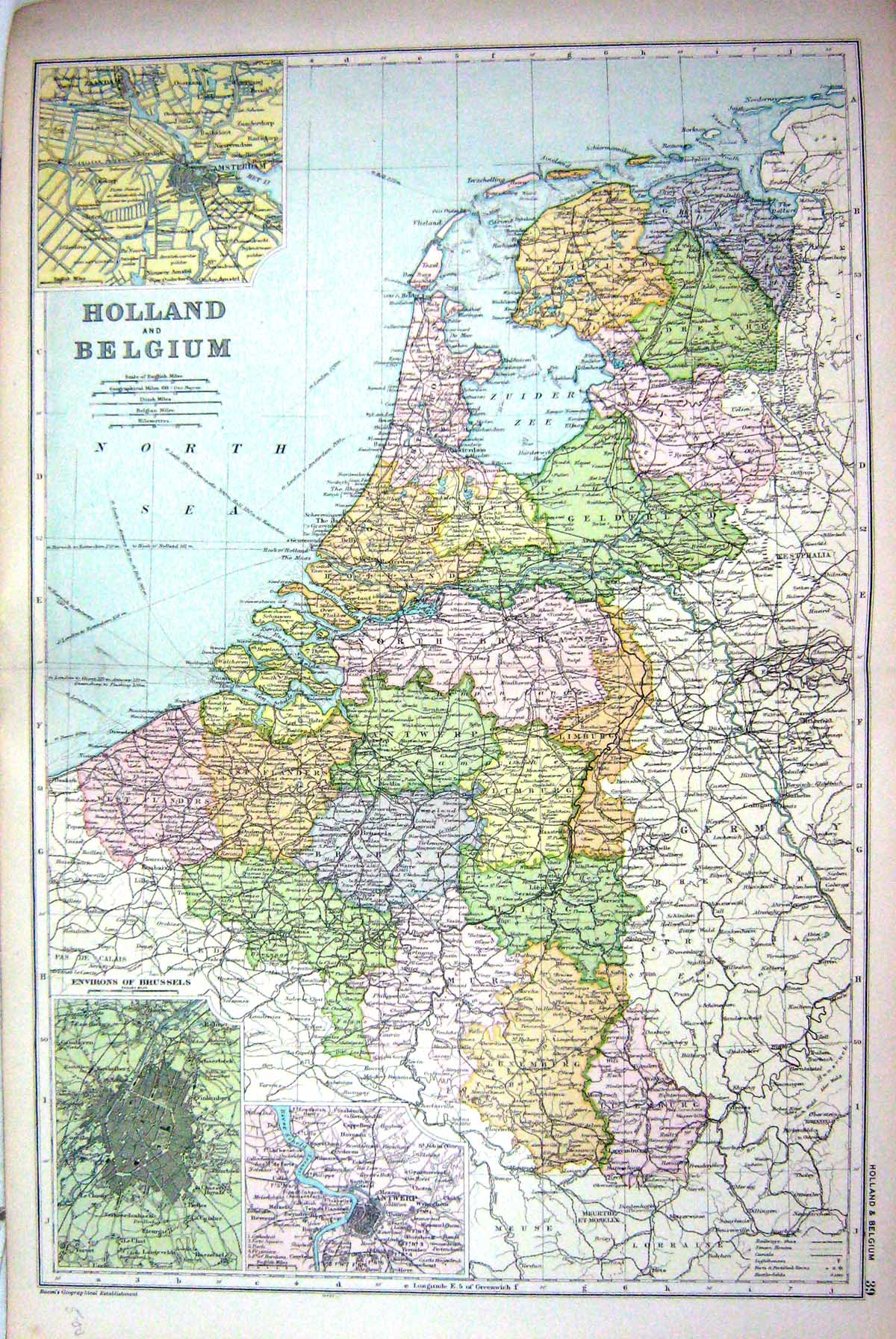 Old Map Bacon 1911 Holland Belgium Plan Amsterdam Environs Brussels 0 20th