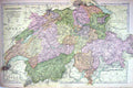 Old Print Map Bacon 1911 Switzerland Bern Lake Neuchatel Lucerne Geneva 0 20th