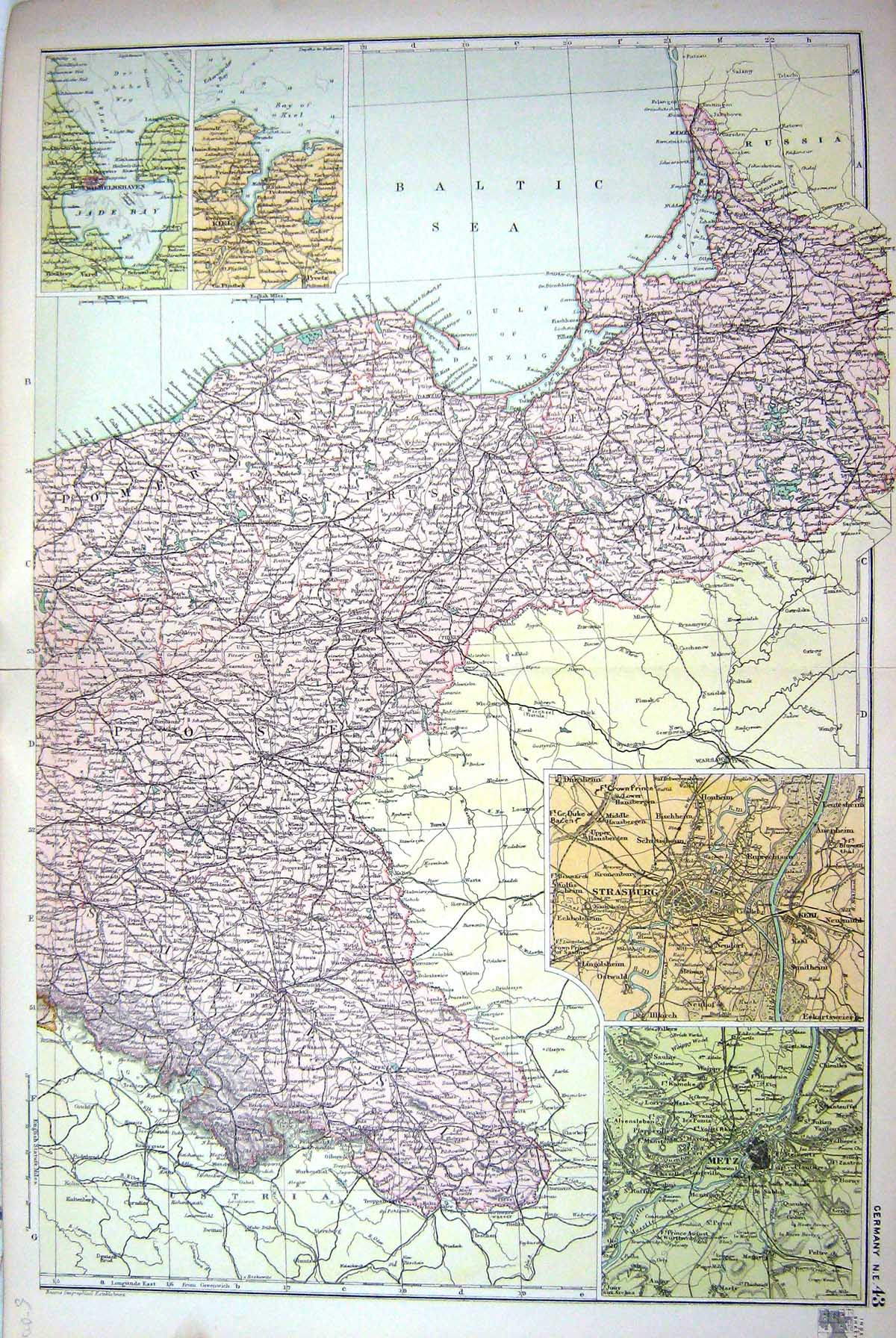 Old Map Bacon 1911 Germany Plan Metz Strasburg Bressau Wilhelmshaven 0 20th