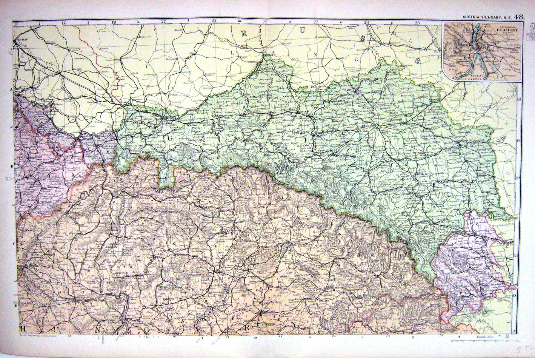 Antique Print Map Bacon 1911 Austria Hungary Plan Budapest Komorn Troppat 0 20th