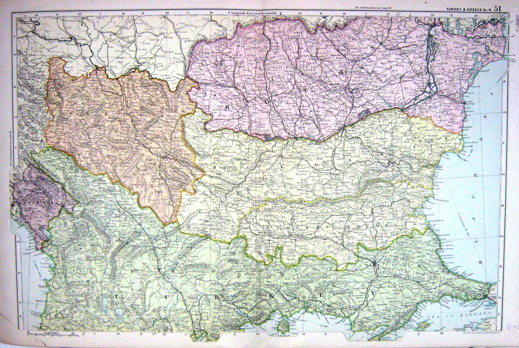 Old Print Map Bacon 1911 Turkey Greece Servia Roumania Black Sea Marmara 0 20th