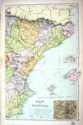 Old Map Bacon 1911 Spain Portugal Ibiza Majorca Minorca Madrid Valenc 0 20th