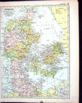 Antique Print Map Bacon 1911 Denmark Baltic Sea Jutland Scholswig Holstein 20th