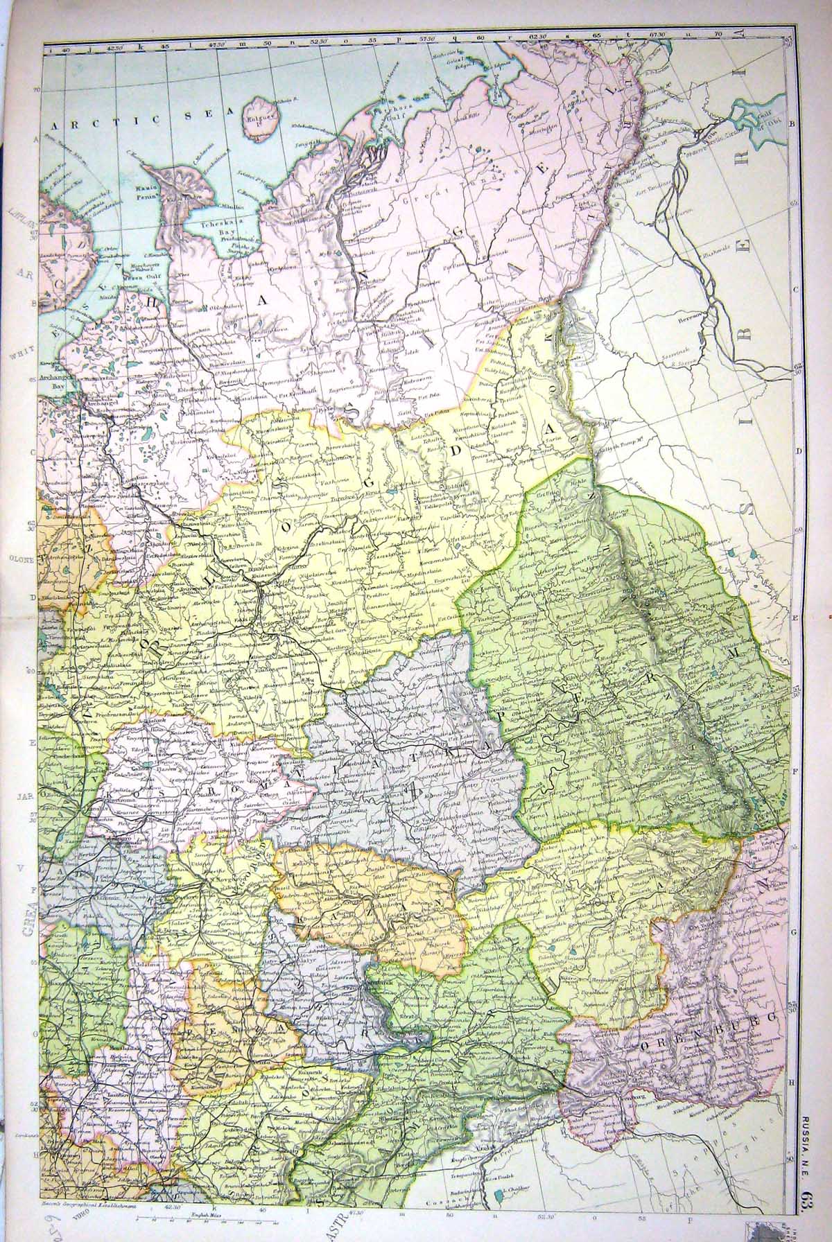 Original Old Antique Print Map Bacon 1911 North East Russia Orenburg Europe 0