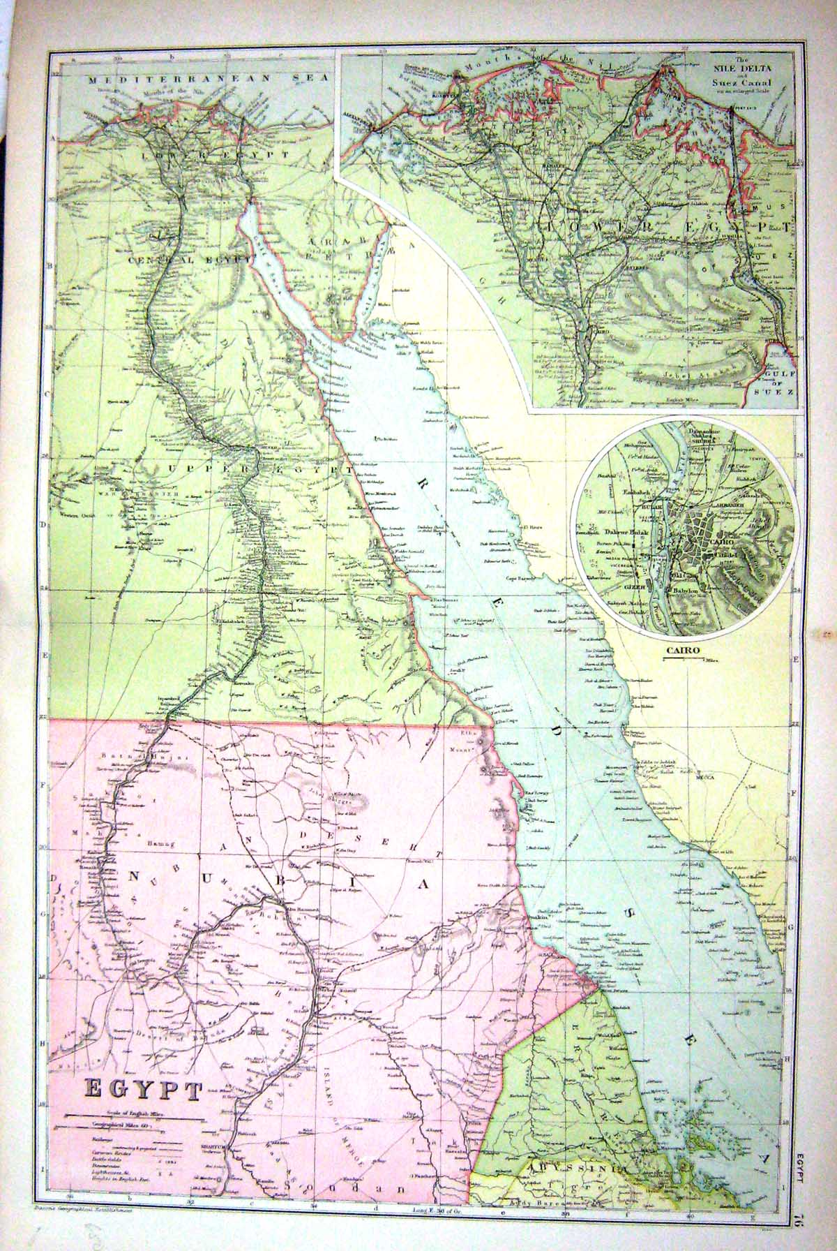 Old Map Bacon 1911 Egypt Red Sea Plan Cairo Nile Delta Suez Canal Nub 0 20th