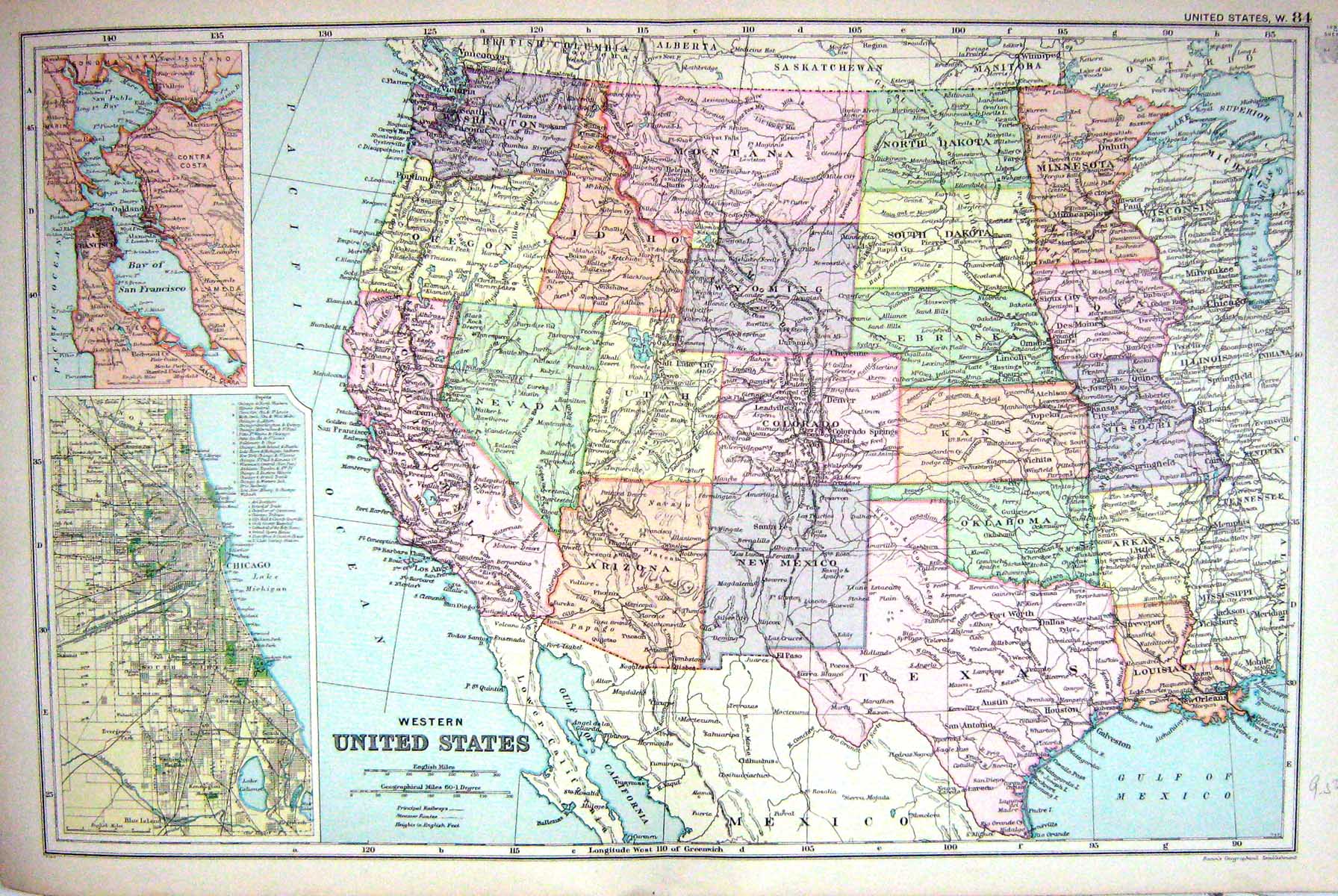 Old Map Bacon 1911 America Chicago San Francisco Gulf Mexico Colorado 0 20th