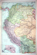 Old Print Map Bacon 1911 South America Lima Costa Rica Colombia Ecuador 0 20th