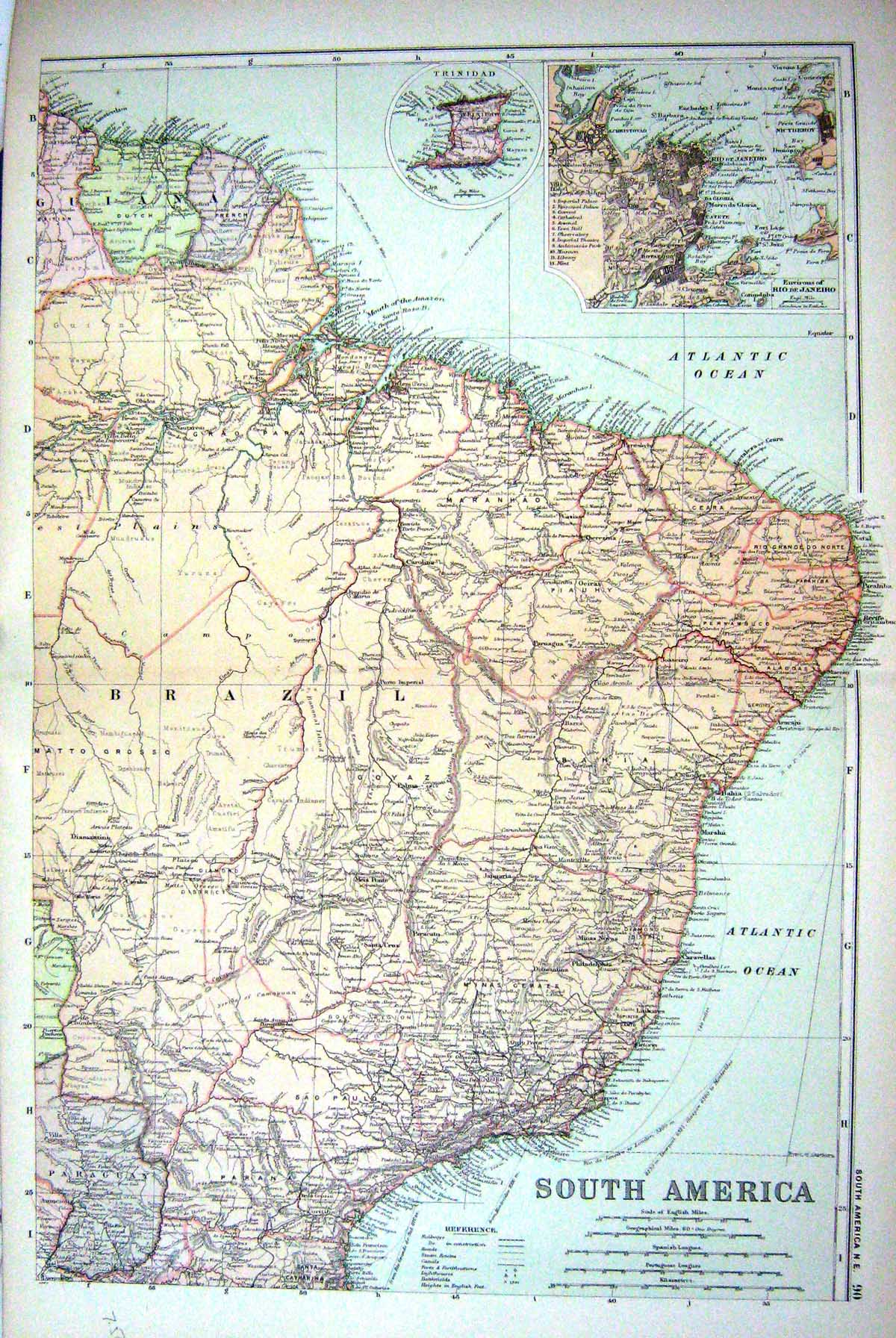 Old Map Bacon 1911 South America Rio De Janeiro Trinidad Brazil Carav 0 20th