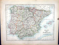 Old Print 1897 Johnston Map Spain Portugal Ibiza Gibraltar Majorca Canary 19th