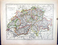 Old Print 1897 Johnston Map Switzerland Germany Europe Wurtemberg Bavaria 19th