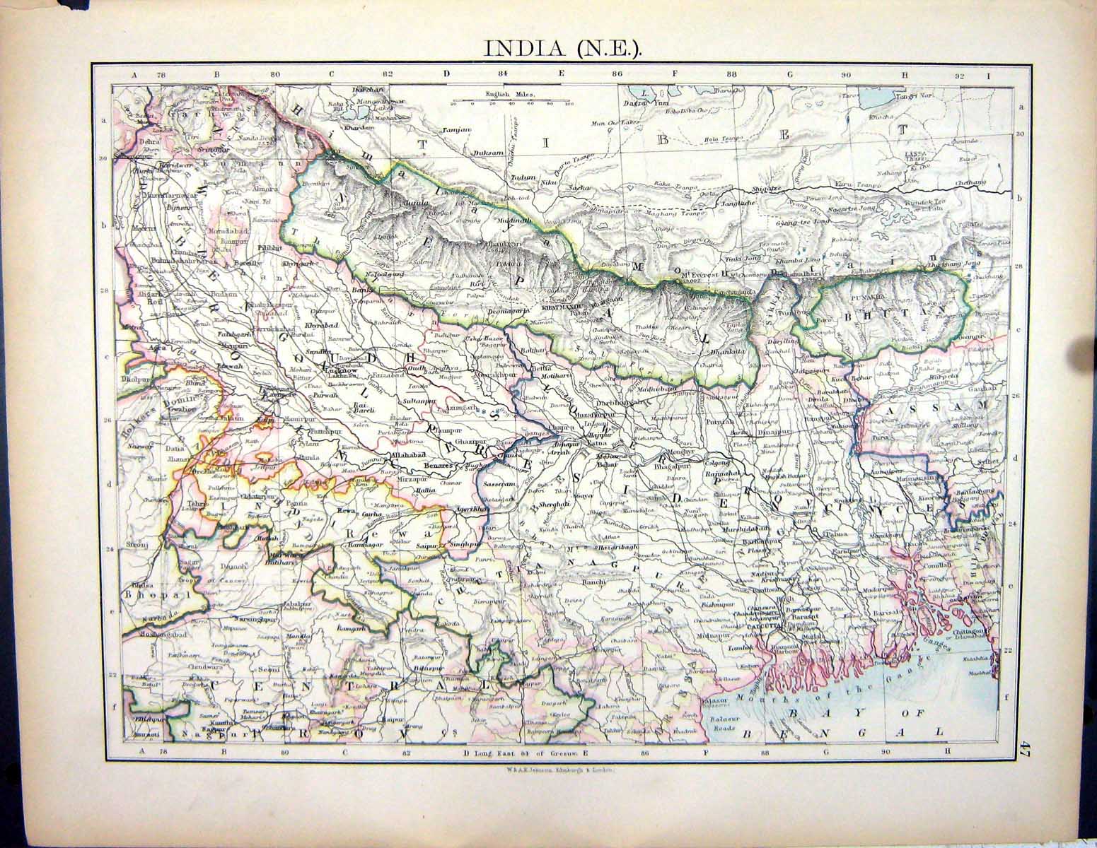 Old Print 1897 Johnston Map India Bay Bengal Arabian Sea Lakkadiv Islands 19th
