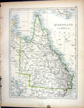 Antique Old Print 1897 Johnston Map Queensland Australia Adelaide Kangaroo 19th