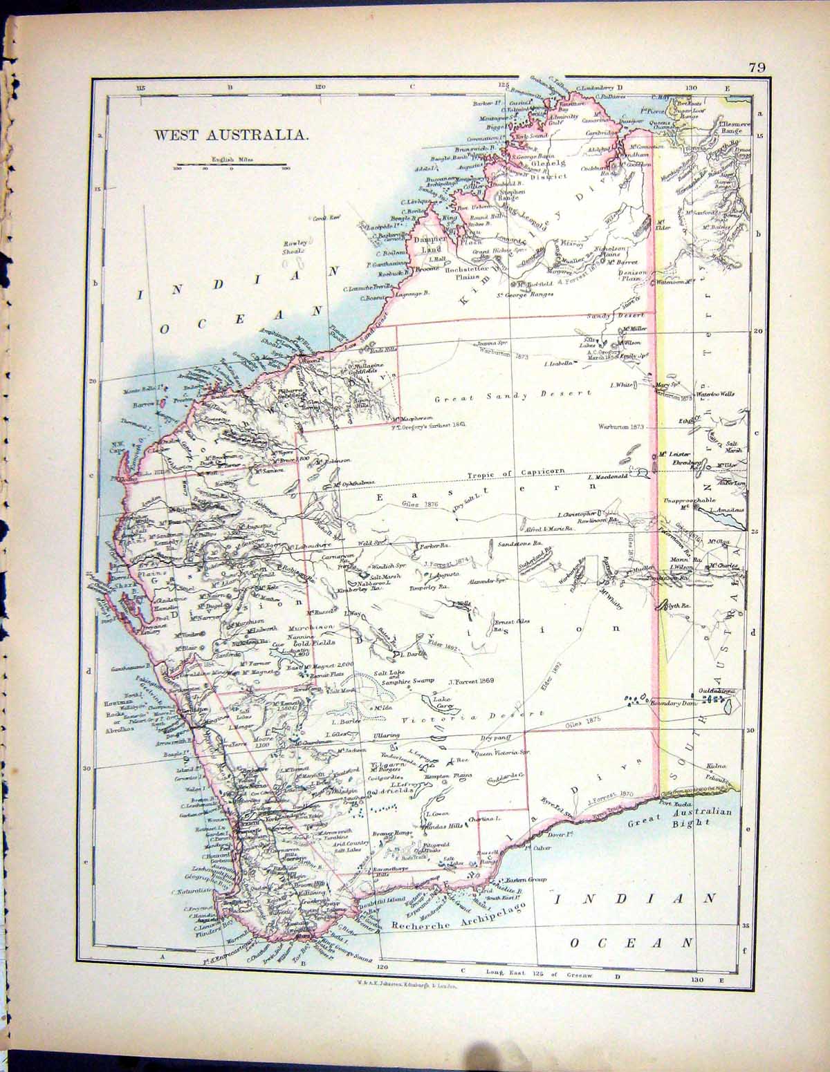 Old 1897 Johnston Map West Australia New Zealand Hawke Bay North Isla Victorian