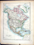 Old 1897 Johnston Map North America Jamaica Mexico Mountains Valleys Victorian