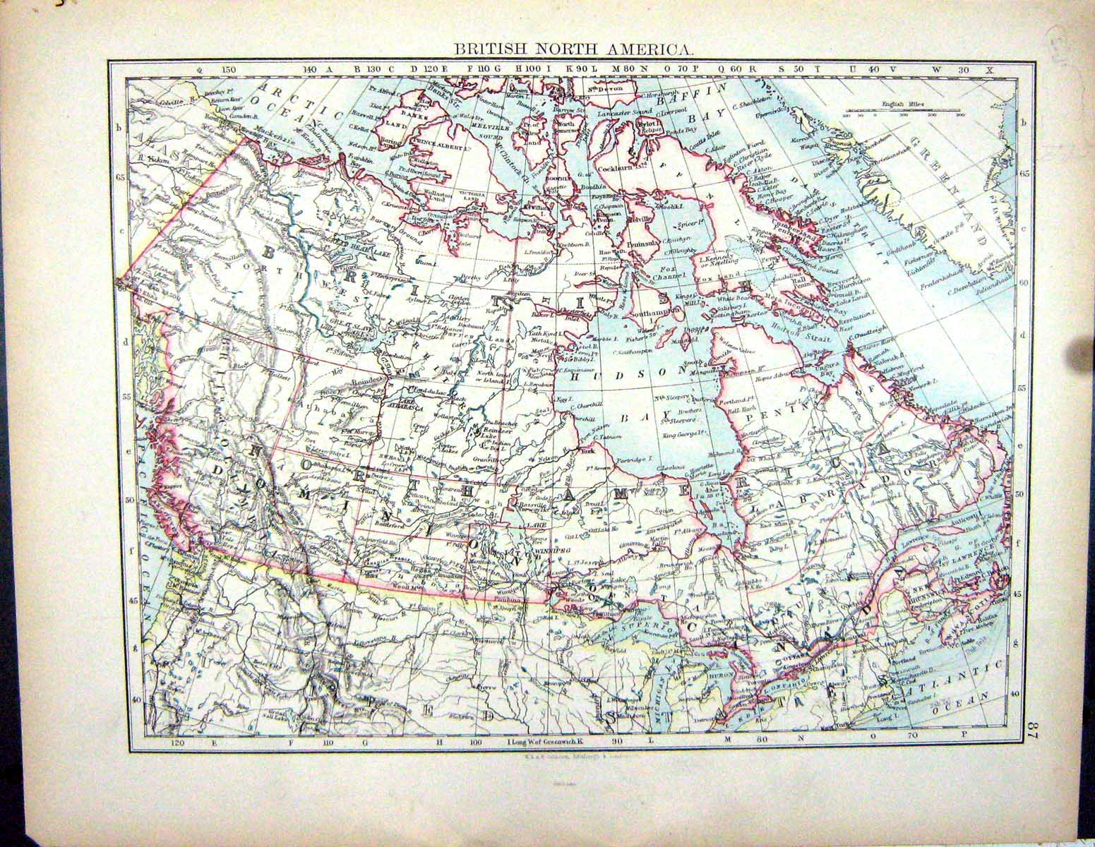 Old Print 1897 Johnston Map British North America Hudson Bay Newfoundland 19th
