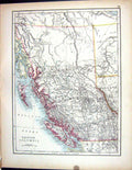 Old Print 1897 Johnston Map British Columbia Alberta America Long Island 19th