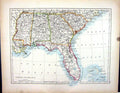 Old 1897 Johnston Map North American Florida Bahama Island Mississipp Victorian