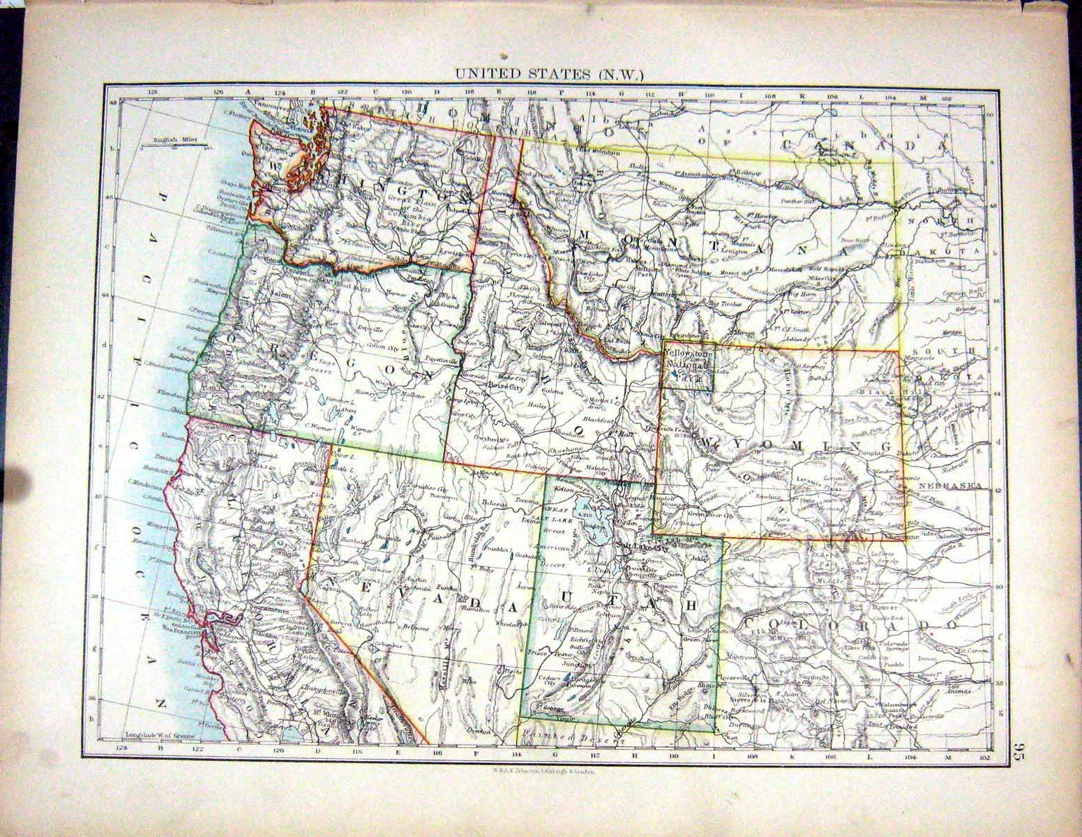 Antique Print 1897 Johnston Map North America Oregon Nevada Colorado Kansas