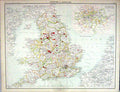 Antique Old Print Bartholomew Map England 1891 Counties Boroughs Plan London