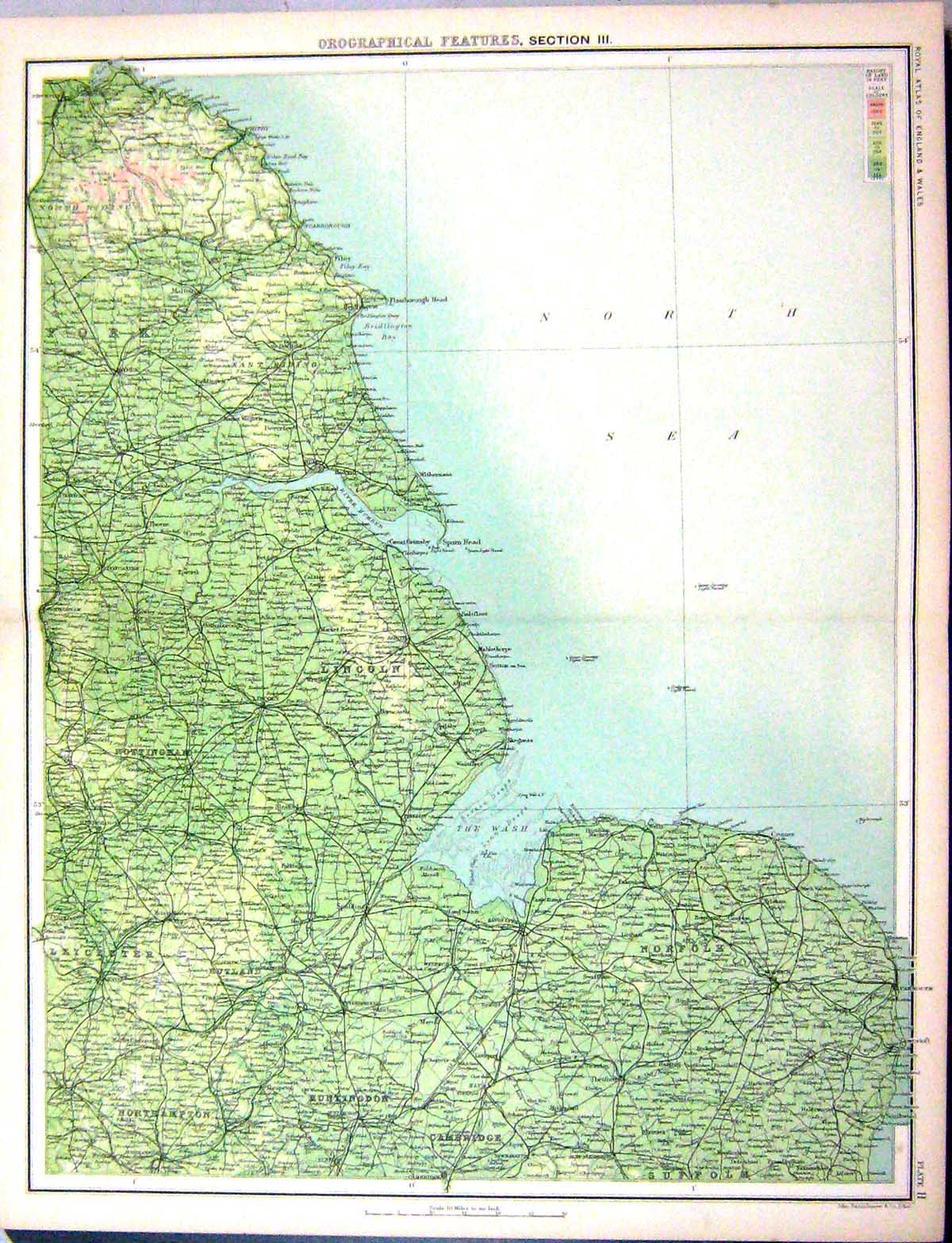 Old Bartholomew Map England Orographical Features Lincoln Filey 1891 Victorian