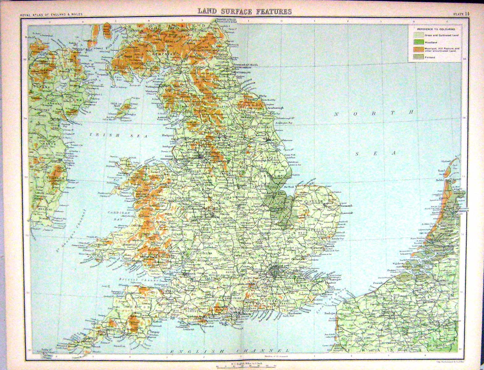 Old Bartholomew Map England Land Surface Features Isle Man London 189 Victorian
