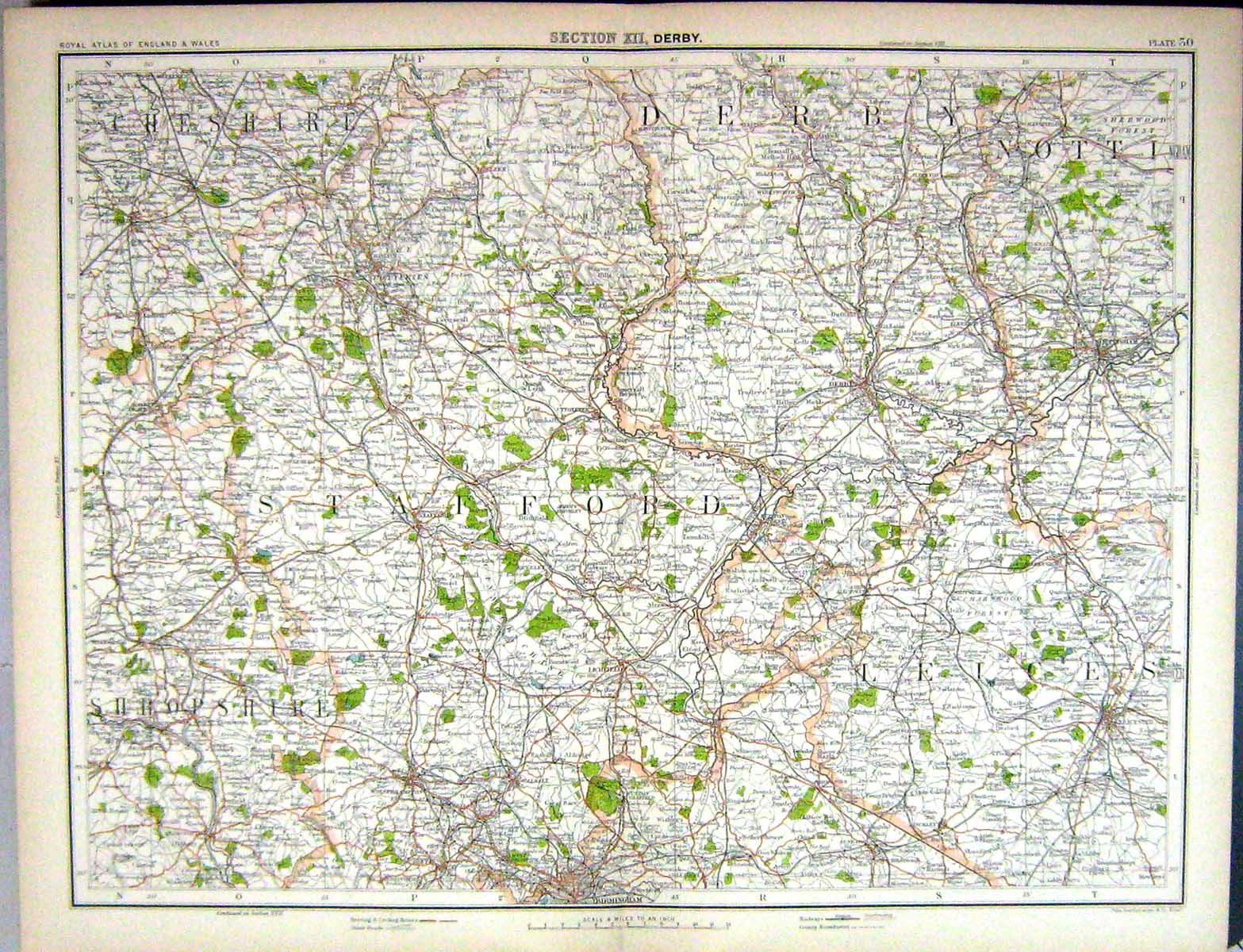 Old Bartholomew Map England 1891 Derby Shropshire Nottingham Leiceste Victorian